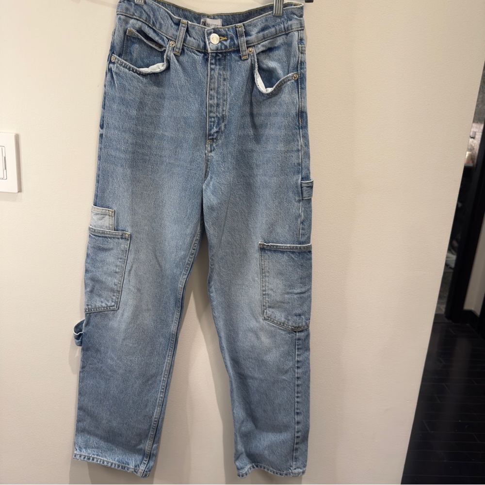 Zara Blue Cargo Wide Leg Jeans Size 4